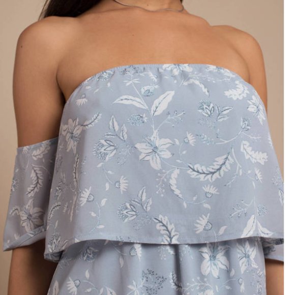 Tobi Light Blue Floral Off Shoulder Ruffle Dress - Picture 6 of 6